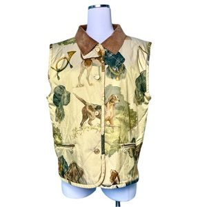 bogner jeans Muted yellow hunting dog motif quilted vest Buttoned jacket Size 10